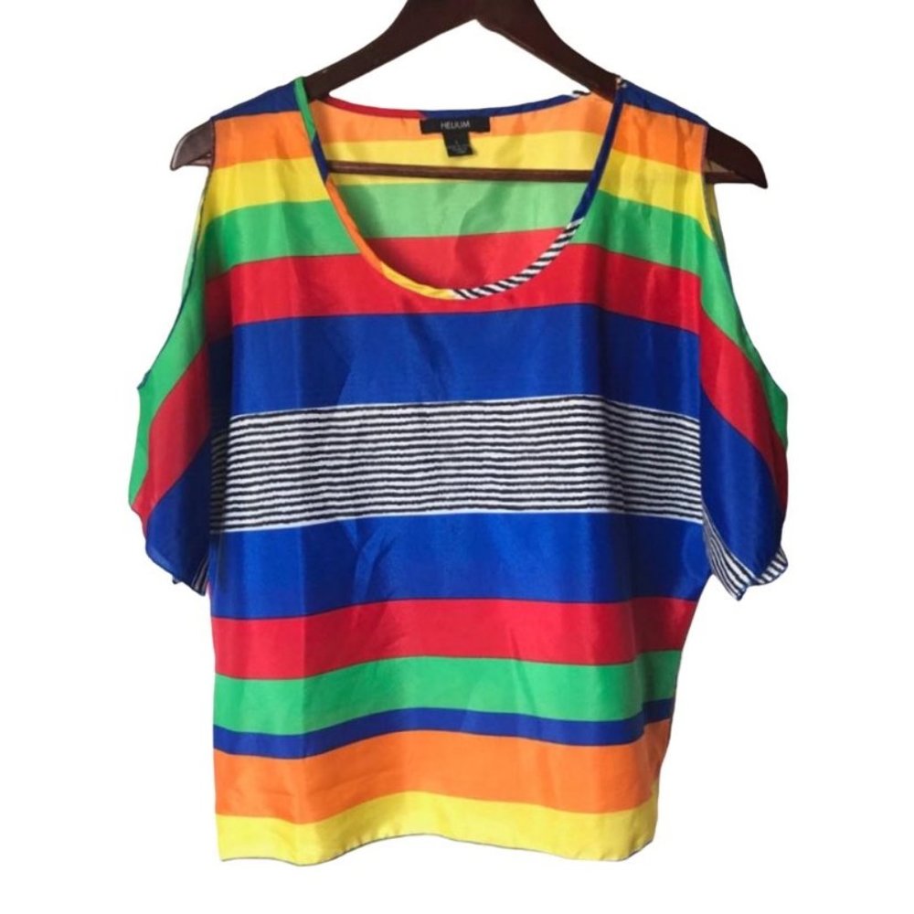 Helium Cold Shoulder Colorful Striped Blouse sz L